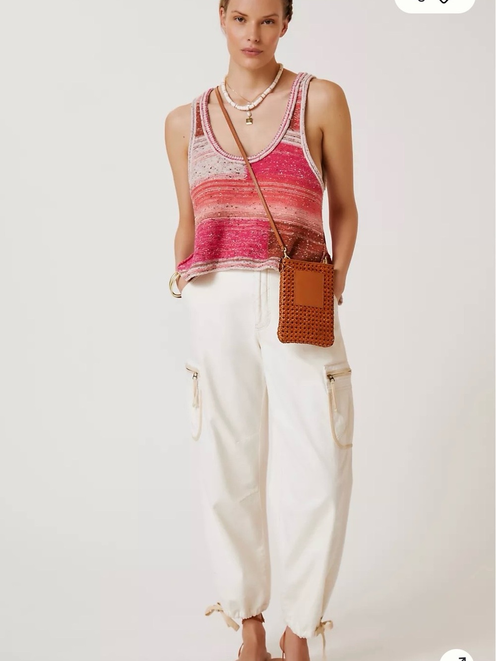 Pilcro Pink & Cream Striped Knit Crop Tank